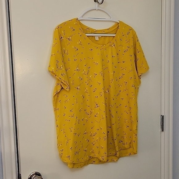 3/$30 Style & CO Mustard Yellow Floral Cotton Short Sleeve T-shirt Size 3X - Picture 2 of 7
